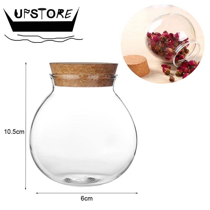 UPSTORE 1PCS 500G/17oz Cear Empty Round Large Capacity Sealed Glass Bottles Vial Jars Packing Storage Hoder Containers with Wood Cork Stopper for Make up Cosmetics Spice Food Snack Tea and More - Image 3